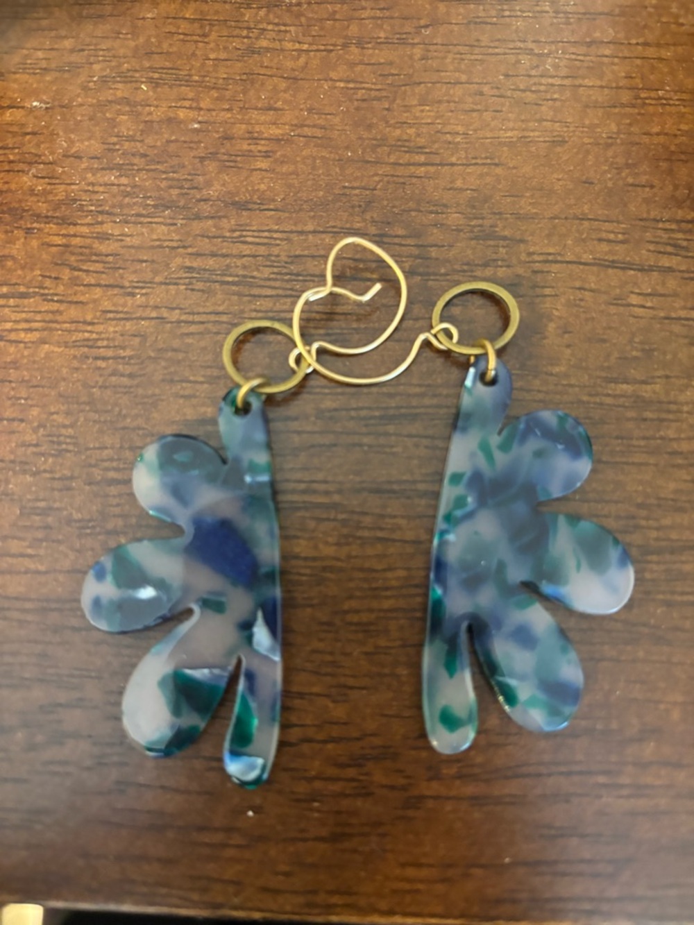 Noonday Collection Gold-Accent Blue and Green Leaf Resin Dangles - Picture 2 of 3